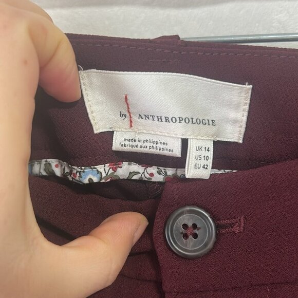 đť…şAnthropologie Sasha Button-Fly Tapered Trousers in Wine Red size 10 pants - Picture 4 of 10
